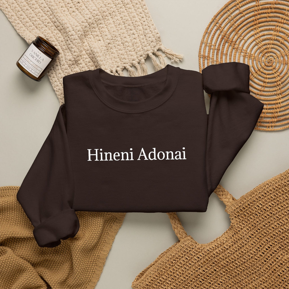 Hineni Adonai Crewneck Sweatshirt — Jewish Faith Hebrew Prayer Pullover