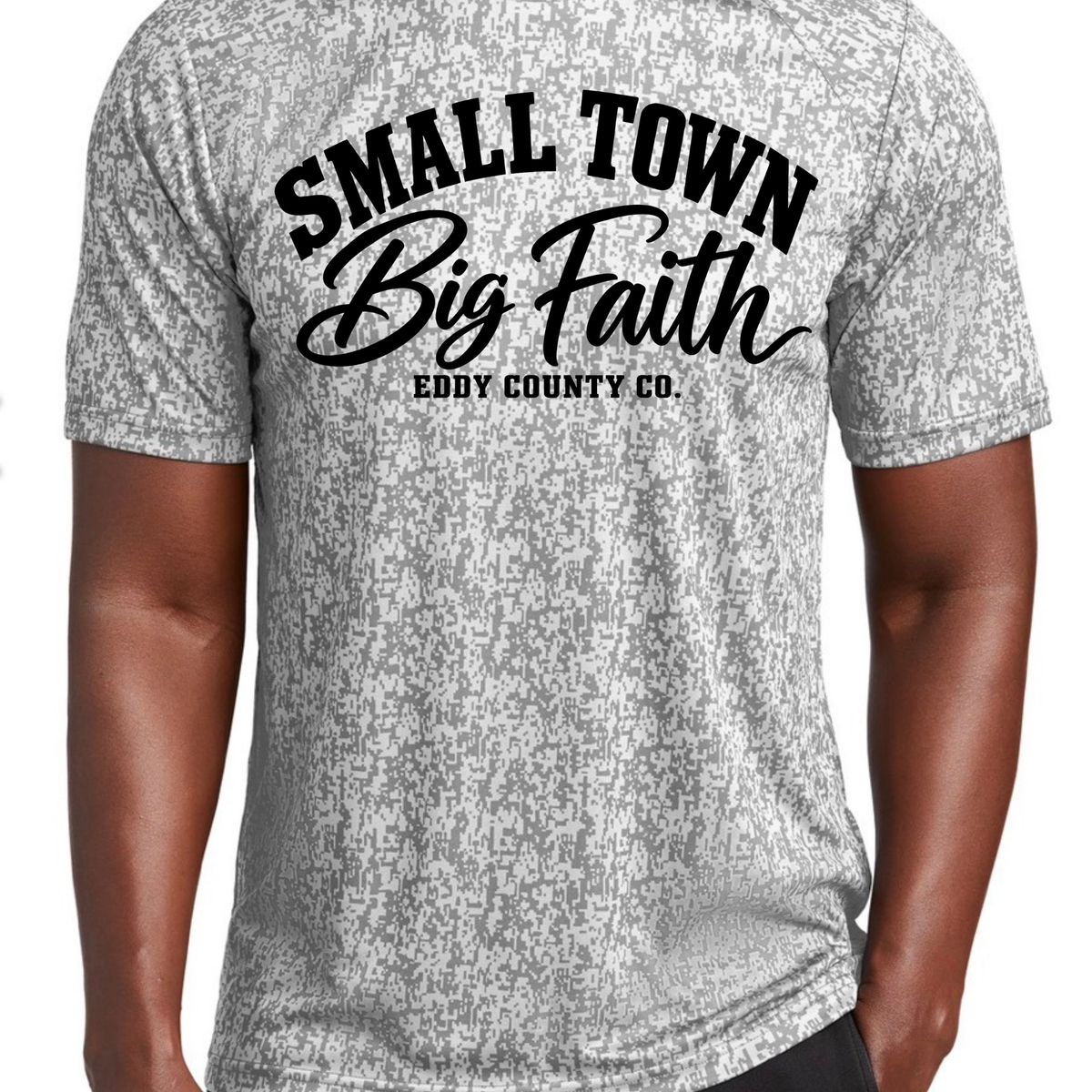 Small Town Big Faith Gray Camo Tee