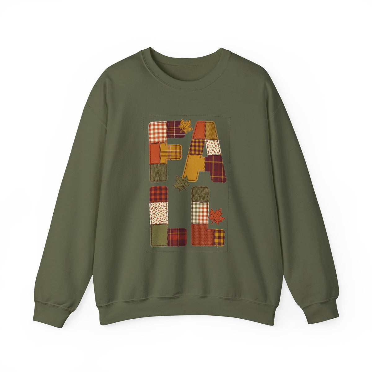 Fall Patchwork Leaves Crewneck Sweatshirt | Thanksgiving Plaid Autumn