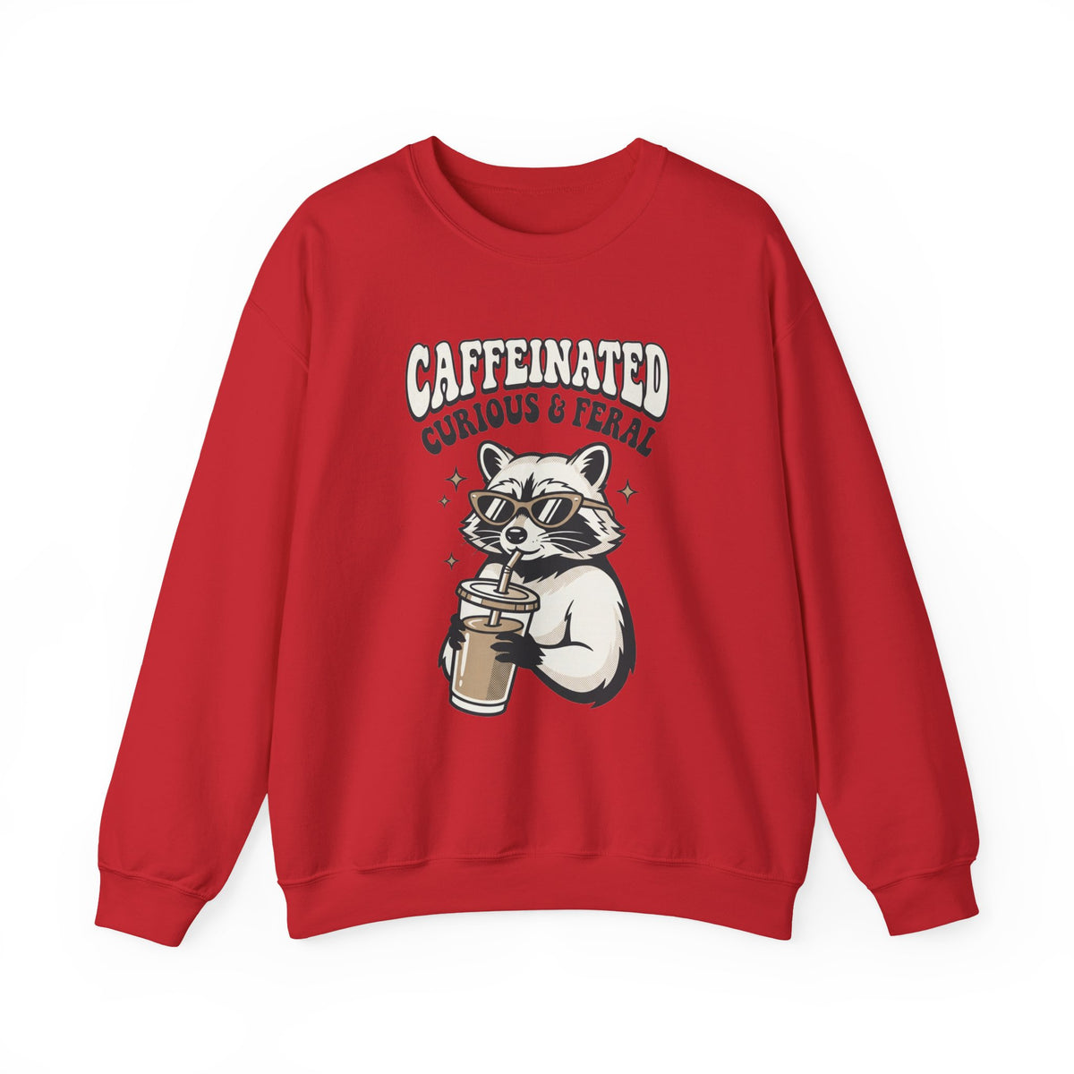 Caffeinated Curious & Feral Raccoon Crewneck Sweatshirt | Feral Raccoon Aesthetic