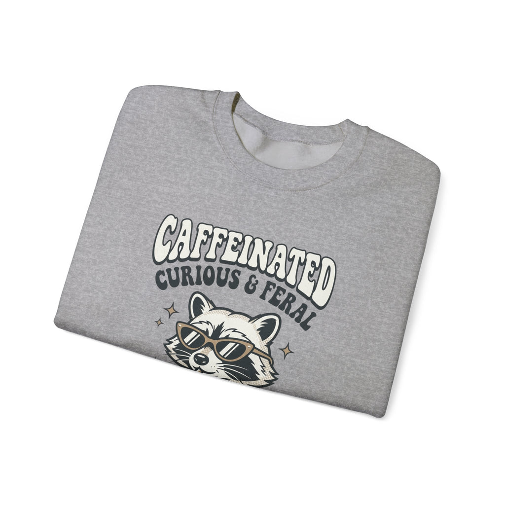 Caffeinated Curious & Feral Raccoon Crewneck Sweatshirt | Feral Raccoon Aesthetic