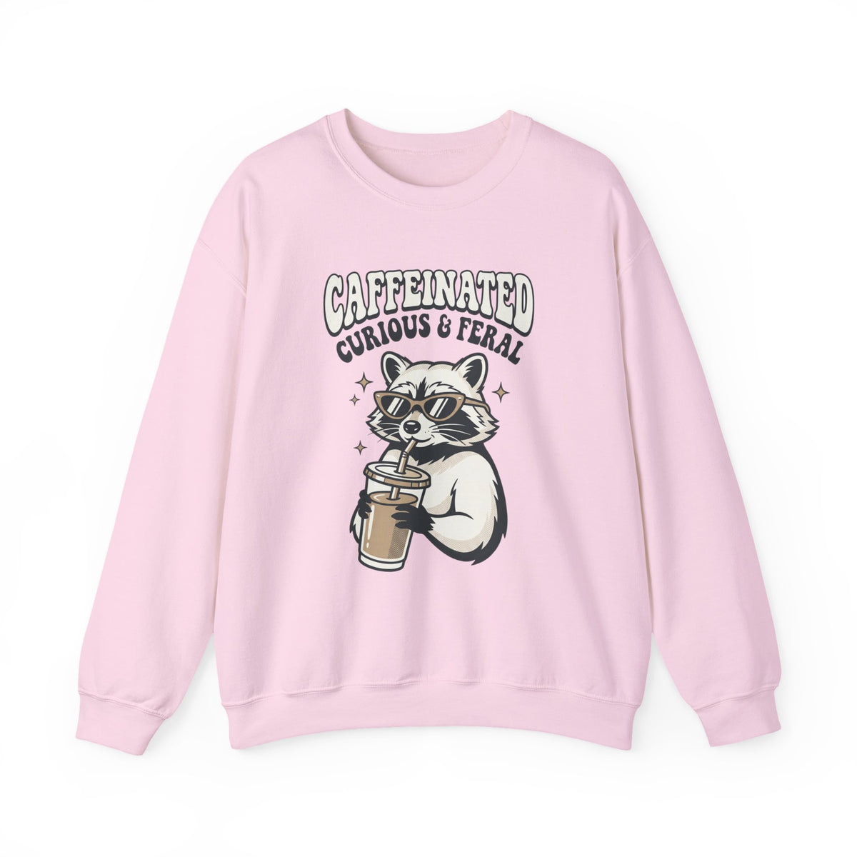 Caffeinated Curious & Feral Raccoon Crewneck Sweatshirt | Feral Raccoon Aesthetic