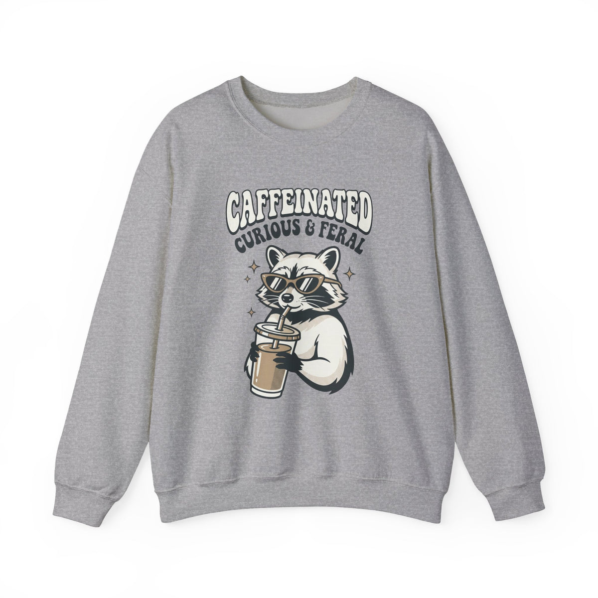 Caffeinated Curious & Feral Raccoon Crewneck Sweatshirt | Feral Raccoon Aesthetic