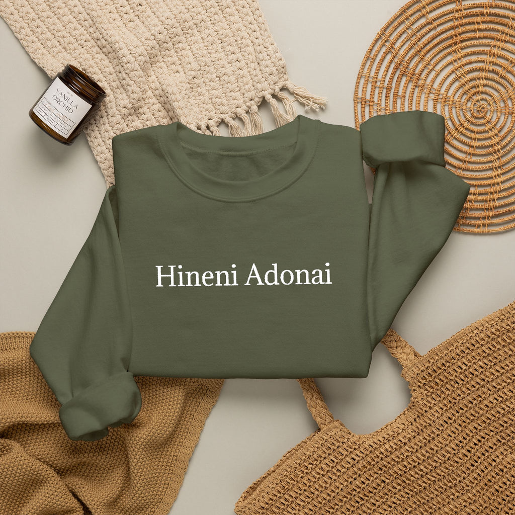 Hineni Adonai Crewneck Sweatshirt — Jewish Faith Hebrew Prayer Pullover