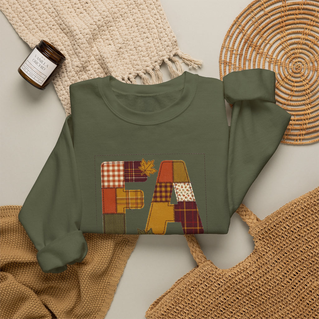 Fall Patchwork Leaves Crewneck Sweatshirt | Thanksgiving Plaid Autumn