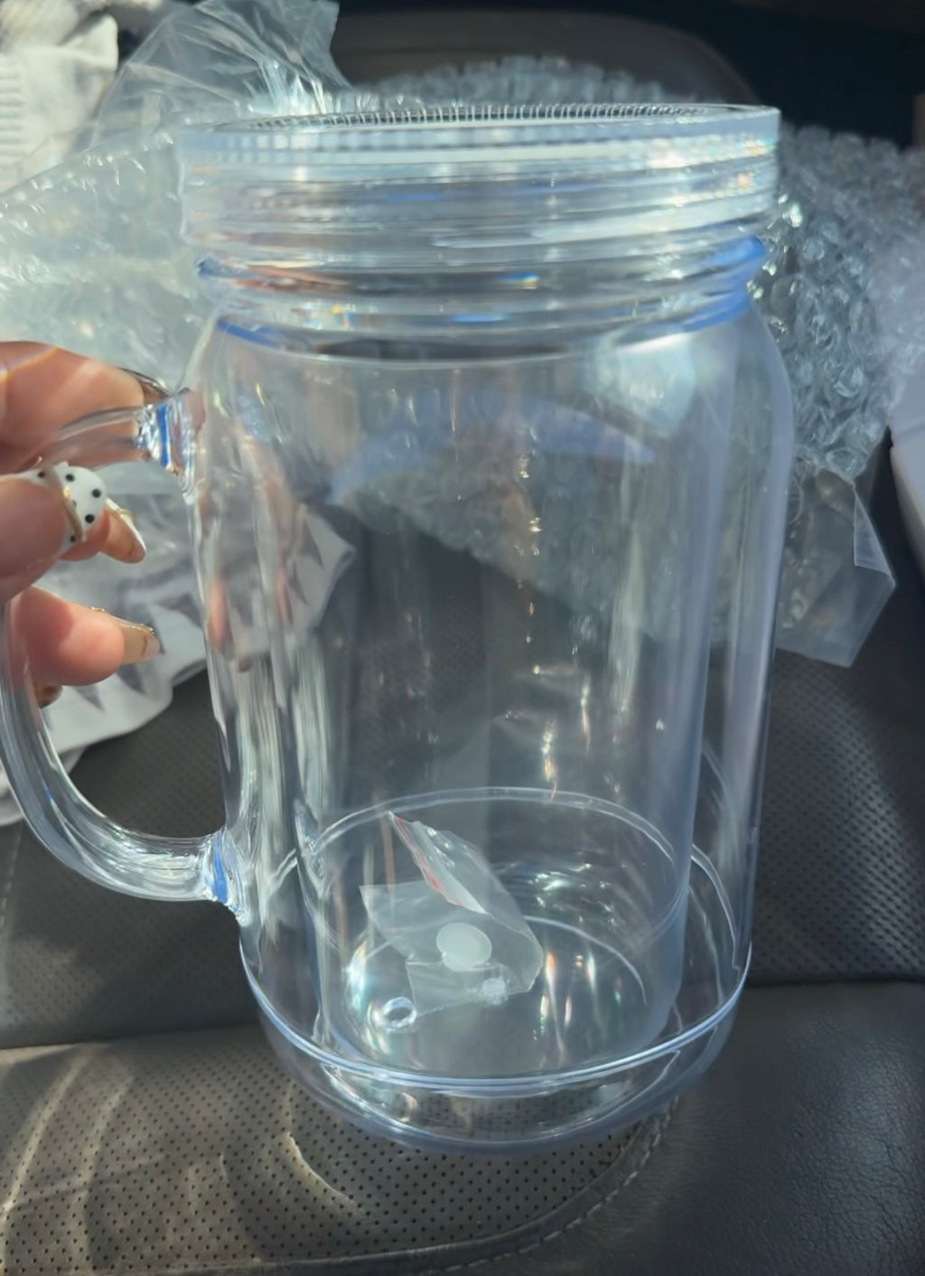Mason Jar Acrylic Snowglobe Tumbler 24 oz