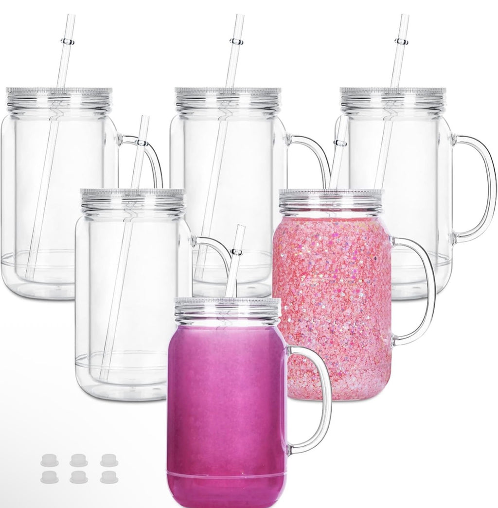 Mason Jar Acrylic Snowglobe Tumbler 24 oz